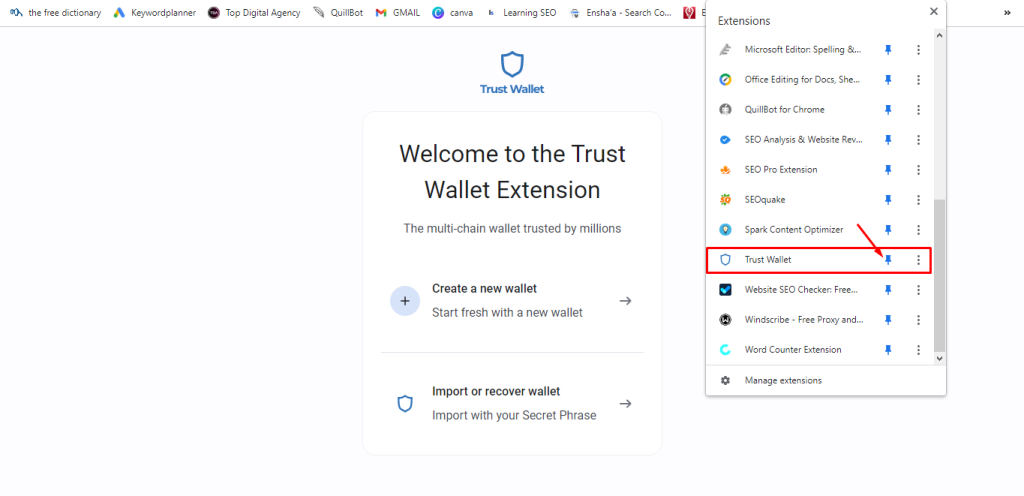 خطوات إنشاء محفظة Trust Wallet