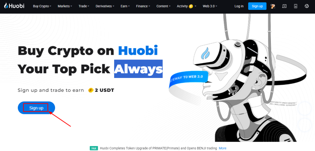 خطوات إنشاء حساب على منصة Huobi Global